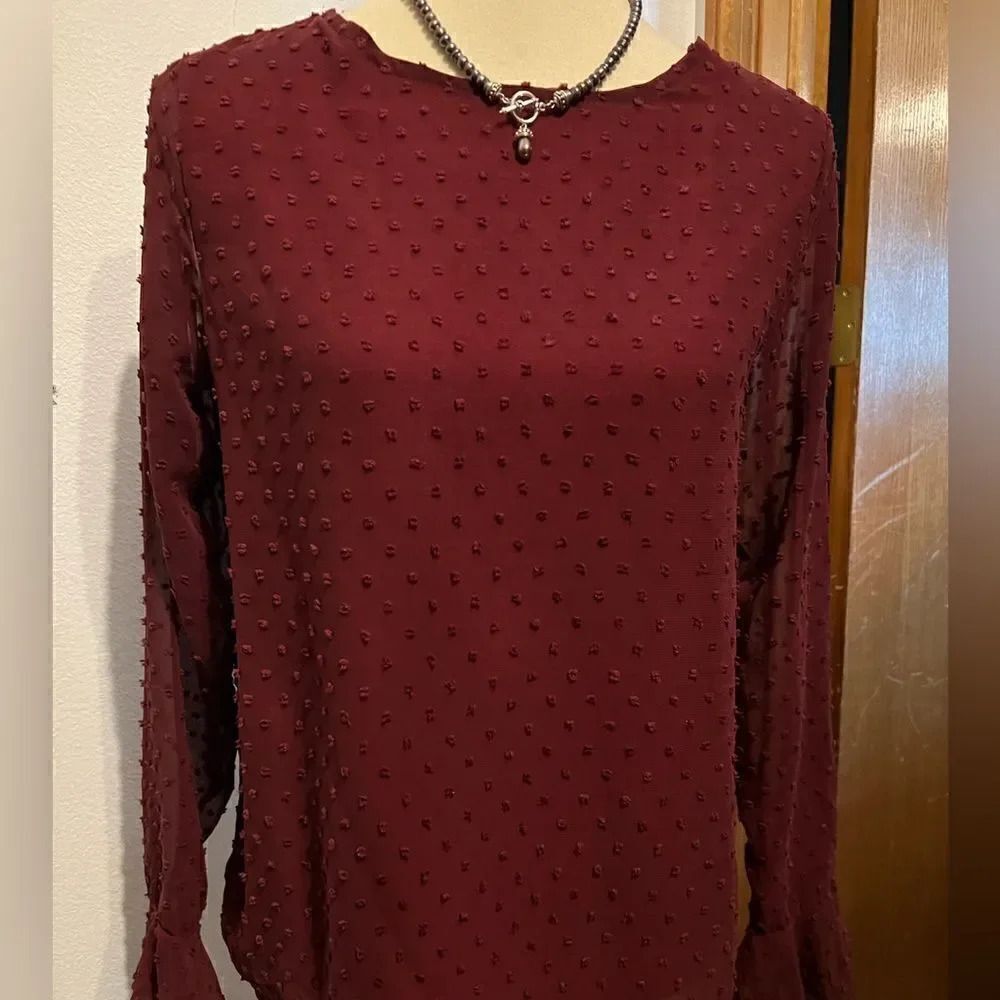 EUC SHEIN Bell Sleeves Cranberry Lined Long sleeve Blouse Size S/4 #81